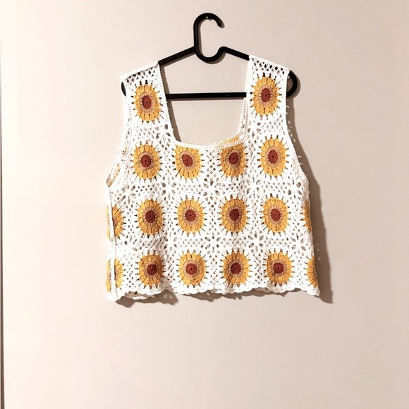 Crochet 100% cotton top sunflower one size summer, casual,  relax - Picture 1 of 4